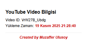 YouTube Video Bilgisi – Video ID + Yükleme Zamanı