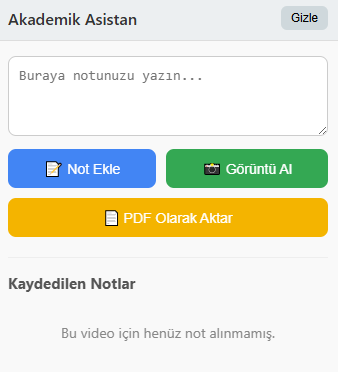 YouTube Akademik Asistan – Zaman Damgalı Not + Özet